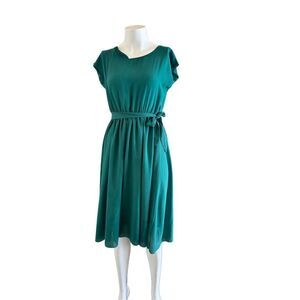 Cheng Xia women’s small medium emerald green dress short sleeve ruffle collar mi